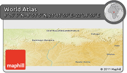 Physical Panoramic Map of the Area around 8° 33' 36" N, 22° 10' 29" E