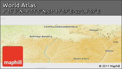 Physical Panoramic Map of the Area around 8° 33' 36" N, 22° 10' 29" E