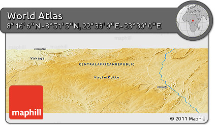 Physical Panoramic Map of the Area around 8° 33' 36" N, 23° 1' 29" E