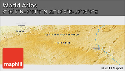 Physical Panoramic Map of the Area around 8° 33' 36" N, 23° 1' 29" E