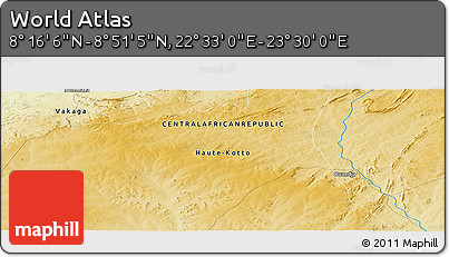 Physical Panoramic Map of the Area around 8° 33' 36" N, 23° 1' 29" E