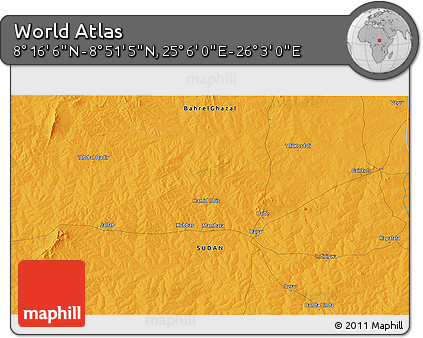 Political 3D Map of the Area around 8° 33' 36" N, 25° 34' 30" E
