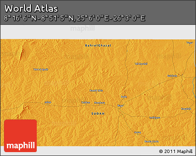 Political 3D Map of the Area around 8° 33' 36" N, 25° 34' 30" E