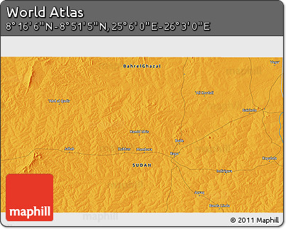 Political 3D Map of the Area around 8° 33' 36" N, 25° 34' 30" E