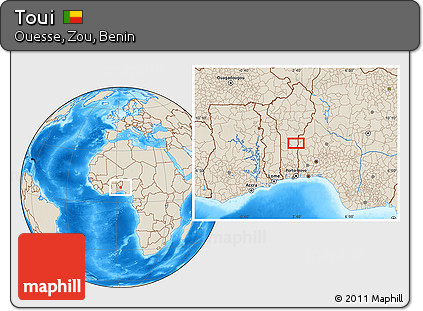 Shaded Relief Location Map of Toui
