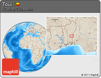 Shaded Relief Location Map of Toui