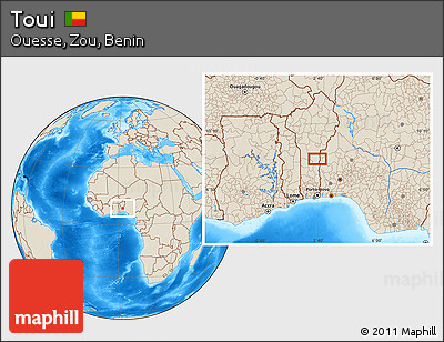 Shaded Relief Location Map of Toui