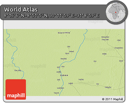 Physical 3D Map of the Area around 8° 33' 36" N, 30° 40' 29" E