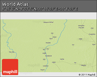 Physical 3D Map of the Area around 8° 33' 36" N, 30° 40' 29" E