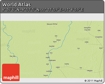 Physical 3D Map of the Area around 8° 33' 36" N, 30° 40' 29" E
