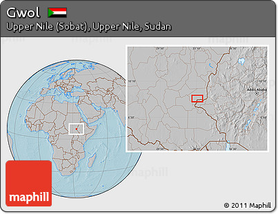Gray Location Map of Gwol, hill shading