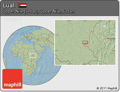 Savanna Style Location Map of Lual, hill shading