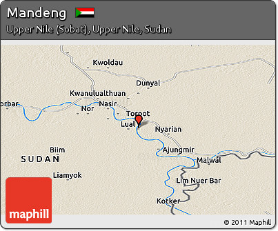 Shaded Relief Panoramic Map of Mandeng