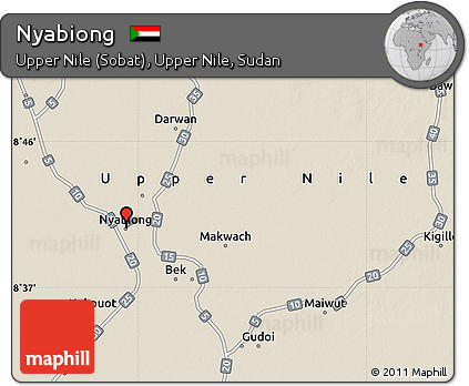 Shaded Relief Map of Nyabiong