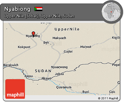 Shaded Relief Panoramic Map of Nyabiong