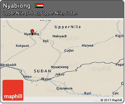 Shaded Relief Panoramic Map of Nyabiong