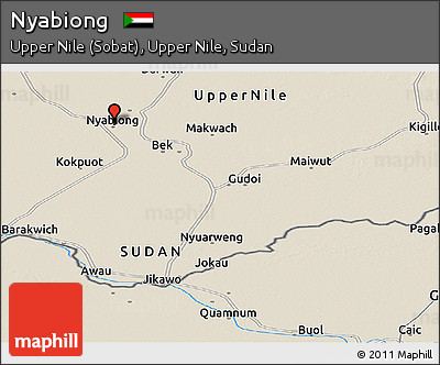 Shaded Relief Panoramic Map of Nyabiong