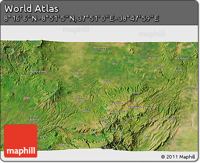 Satellite 3D Map of the Area around 8° 33' 36" N, 38° 19' 30" E