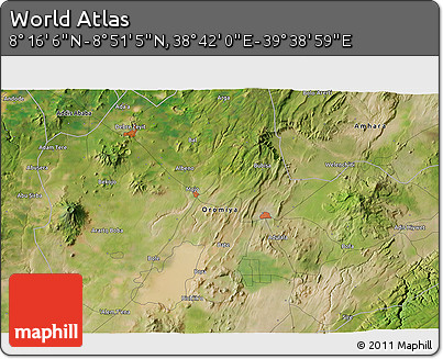 Satellite 3D Map of the Area around 8° 33' 36" N, 39° 10' 29" E