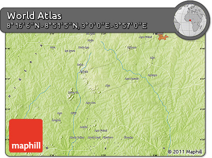 Physical Map of the Area around 8° 33' 36" N, 3° 28' 30" E