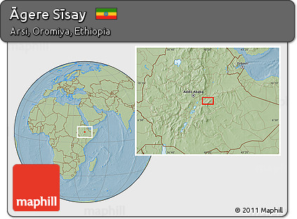 Savanna Style Location Map of Āgere Sīsay, hill shading