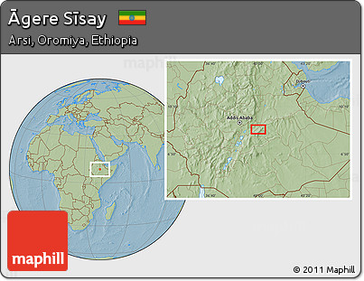 Savanna Style Location Map of Āgere Sīsay, hill shading