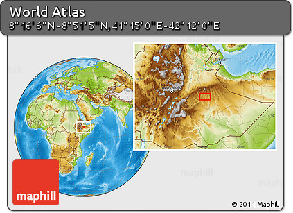 Physical Location Map of the Area around 8° 33' 36" N, 41° 43' 30" E
