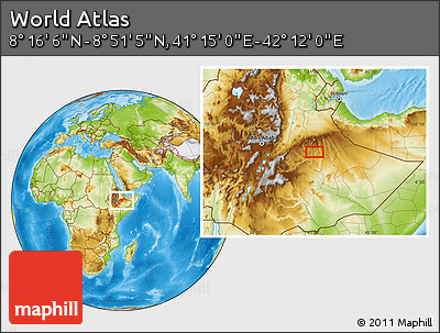 Physical Location Map of the Area around 8° 33' 36" N, 41° 43' 30" E