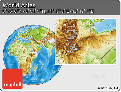 Physical Location Map of the Area around 8° 33' 36" N, 41° 43' 30" E
