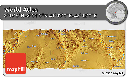 Physical Panoramic Map of the Area around 8° 33' 36" N, 41° 43' 30" E