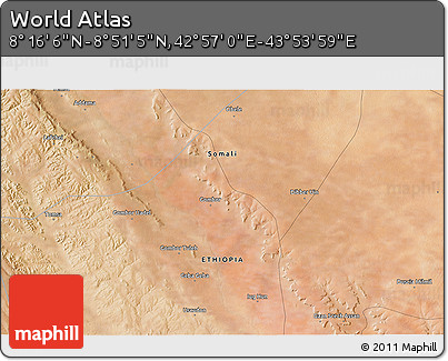 Satellite 3D Map of the Area around 8° 33' 36" N, 43° 25' 29" E