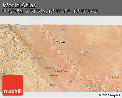 Satellite 3D Map of the Area around 8° 33' 36" N, 43° 25' 29" E