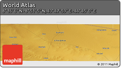 Physical Panoramic Map of the Area around 8° 33' 36" N, 44° 16' 29" E