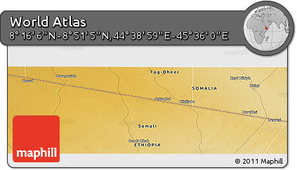 Physical Panoramic Map of the Area around 8° 33' 36" N, 45° 7' 30" E