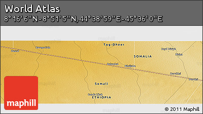 Physical Panoramic Map of the Area around 8° 33' 36" N, 45° 7' 30" E