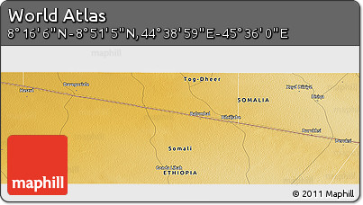 Physical Panoramic Map of the Area around 8° 33' 36" N, 45° 7' 30" E