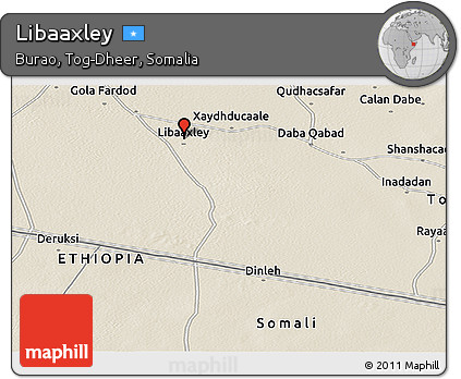 Shaded Relief Panoramic Map of Libaaxley