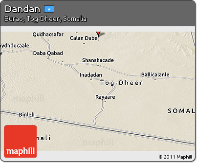 Shaded Relief Panoramic Map of Dandan