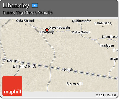 Shaded Relief Panoramic Map of Libaaxley