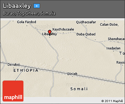 Shaded Relief Panoramic Map of Libaaxley