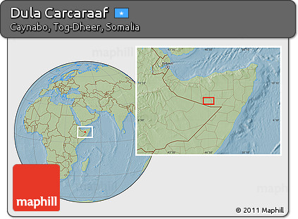 Savanna Style Location Map of Dula Carcaraaf, hill shading