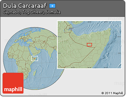 Savanna Style Location Map of Dula Carcaraaf, hill shading