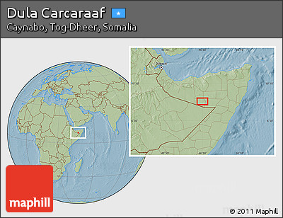 Savanna Style Location Map of Dula Carcaraaf, hill shading