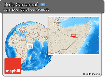 Shaded Relief Location Map of Dula Carcaraaf