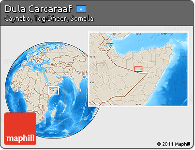 Shaded Relief Location Map of Dula Carcaraaf