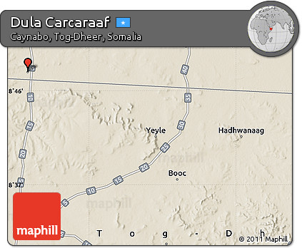 Shaded Relief Map of Dula Carcaraaf