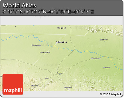 Physical 3D Map of the Area around 8° 33' 36" N, 48° 31' 29" E