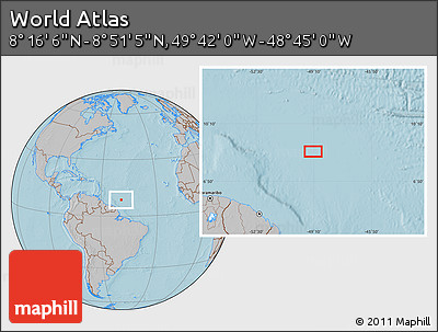 Gray Location Map of the Area around 8° 33' 36" N, 49° 13' 30" W, hill shading