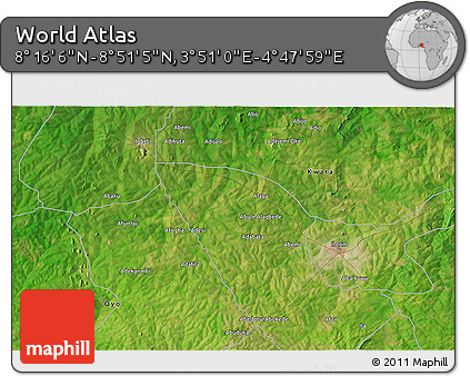 Satellite 3D Map of the Area around 8° 33' 36" N, 4° 19' 30" E
