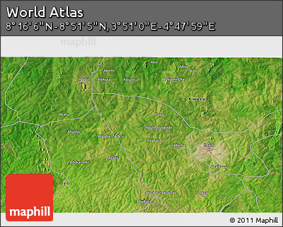 Satellite 3D Map of the Area around 8° 33' 36" N, 4° 19' 30" E